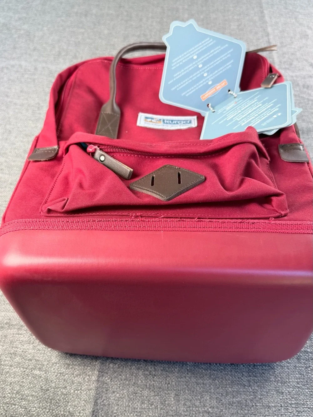 Kurgo Cranberry Red Travel Pet Backpack with Brown Trim